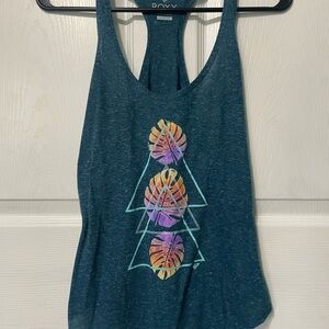 Roxy Women's Dark Teal Tank Top with Leaf Design